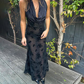 High Class Elegant Halter Dress Backless Deep V Plunge neck